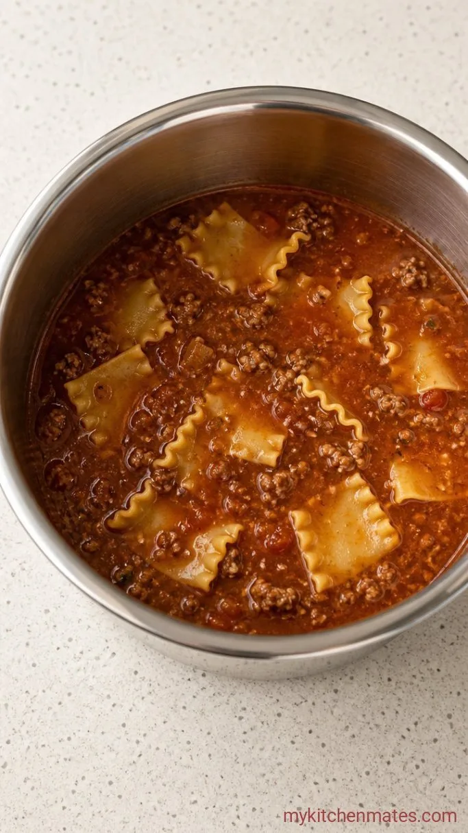 30-Minute Instant Pot Lasagna Soup Step 4: Break and Simmer the Noodles