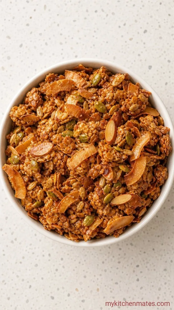 Crunchy Oat-Free Granola with Coconut and Seeds Step 4: Break Into Crunchy Clusters