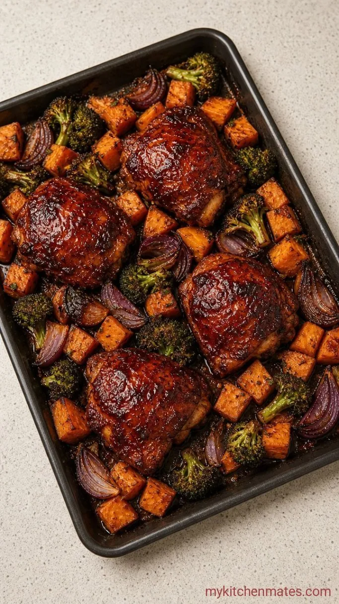 Easy BBQ Chicken Sheet Pan Dinner Step 4: Broil and Serve