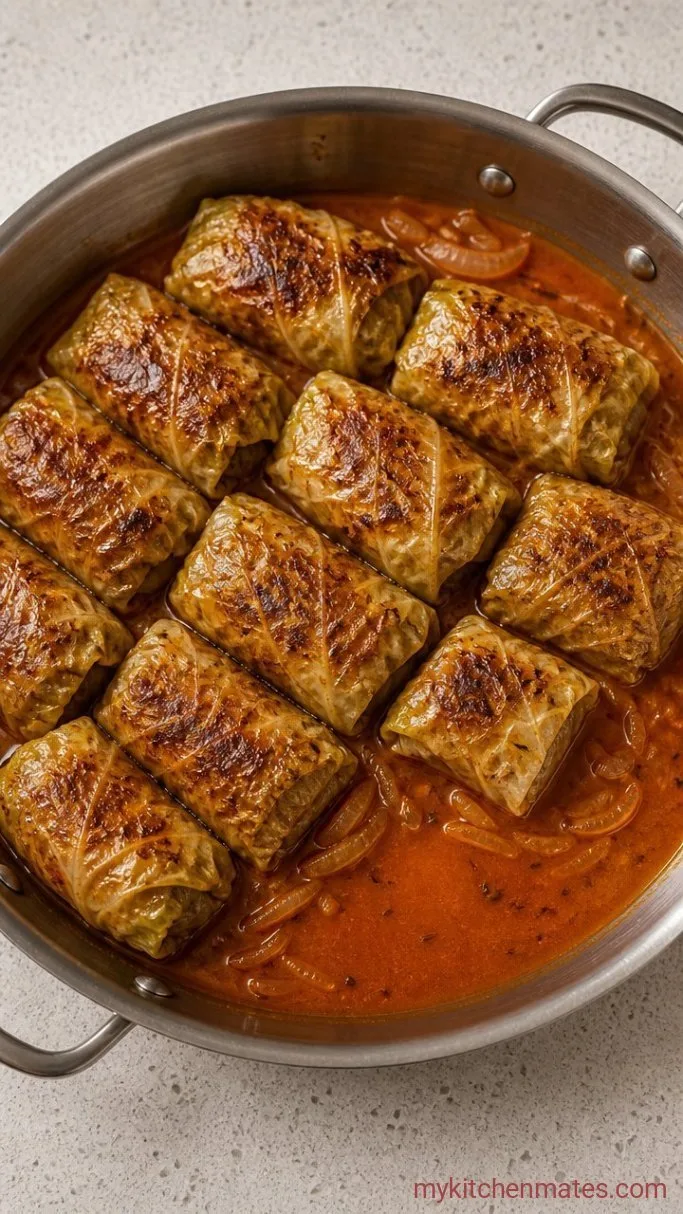 German Cabbage Rolls with Savory Beef and Rice in Tomato Sauce Step 4: Brown the Rolls and Build the Sauce