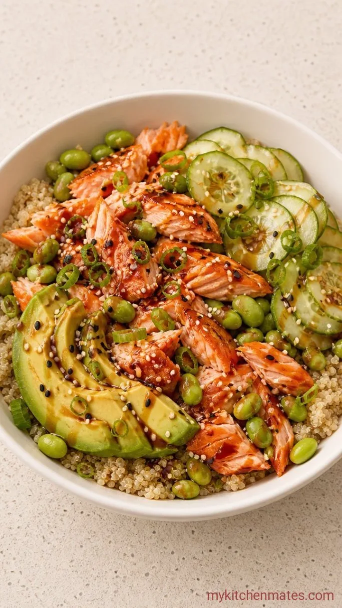 30-Minute Salmon Protein Bowl with Sesame Ginger Dressing Step 4: Build the Bowls