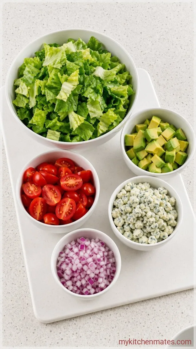 Chicken Cobb Salad with Crisp Bacon and Blue Cheese Step 4: Chop the Produce and Cheese
