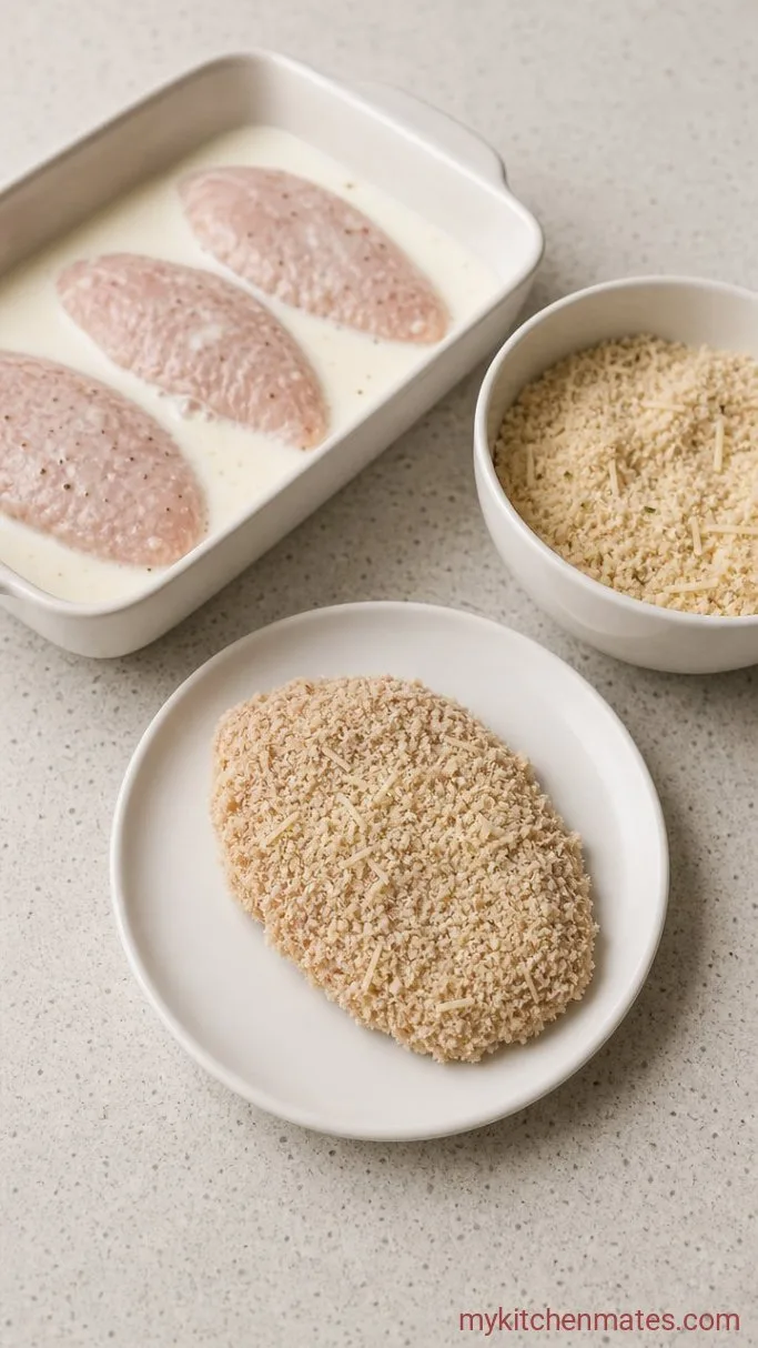 Crispy Baked Chicken Cutlets with Lemon and Parmesan Step 4: Coat with Panko-Parmesan