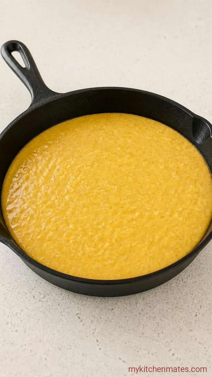 Golden Cast Iron Skillet Cornbread Step 4: Combine the Batter and Pour It Into the Hot Skillet
