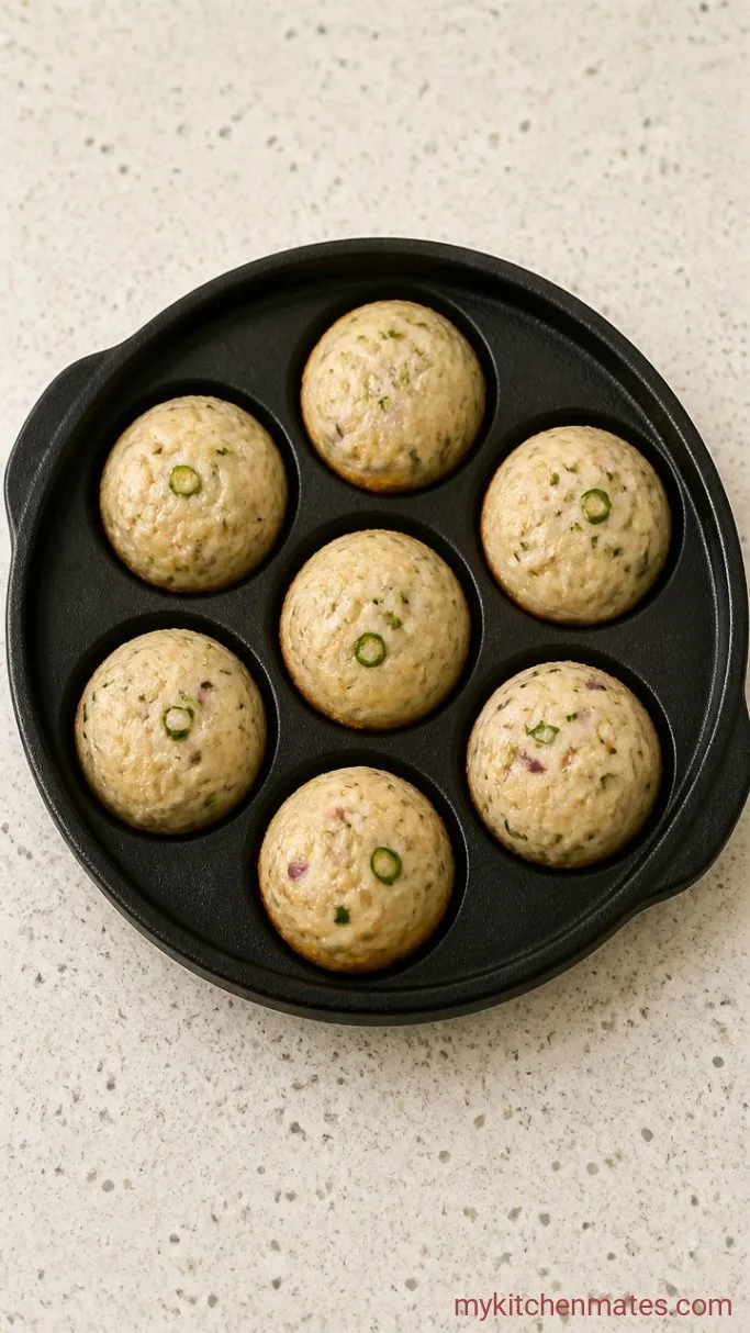 Quick Indian Appe Recipe (Crispy Rice-Lentil Dumplings) Step 4: Cook the Appe