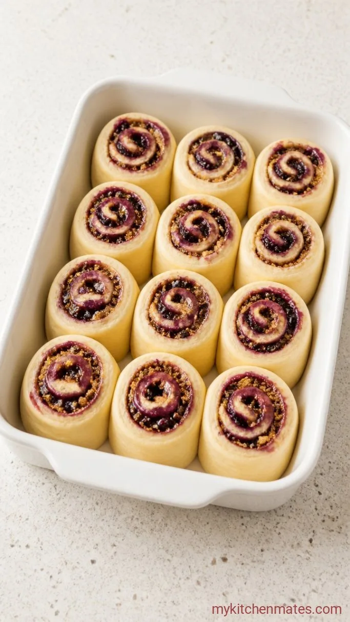 Soft Blueberry Cinnamon Rolls with Lemon Glaze Step 4: Cut and Rise the Rolls