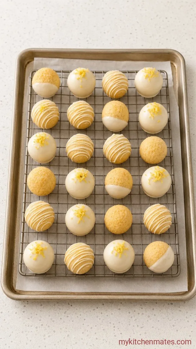 Lemon Cake Balls with Tangy Cream Cheese Frosting Step 4: Dip and Set