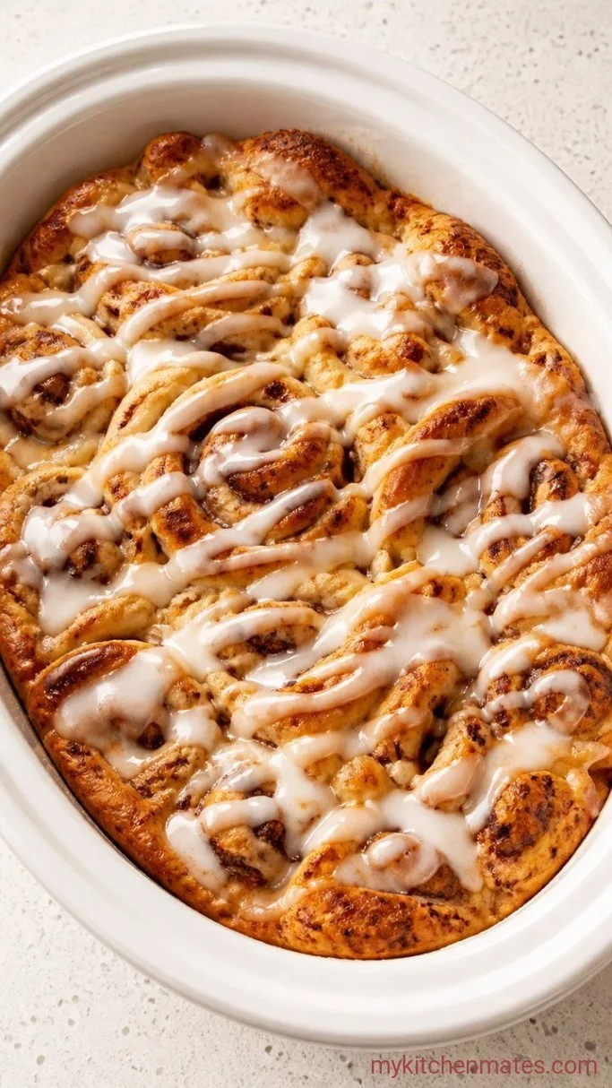 Overnight Crockpot Cinnamon Roll Casserole Step 4: Drizzle and Serve