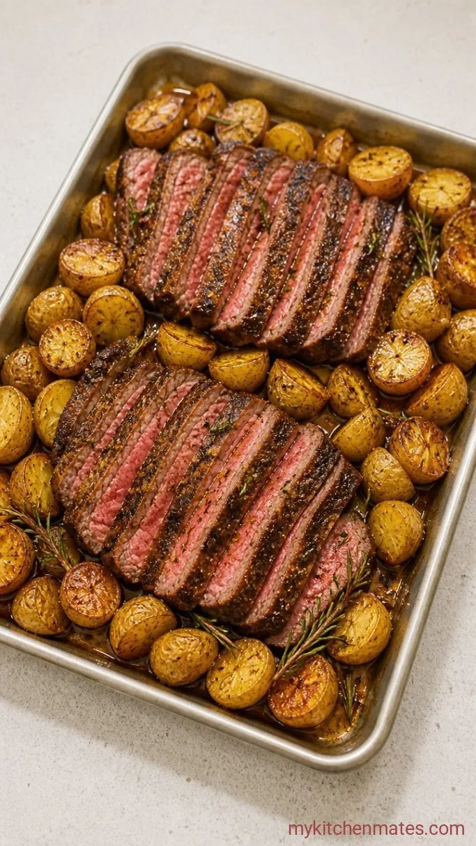 Easy Sheet Pan Steak and Potatoes with Garlic Butter Step 4: Drizzle and Serve