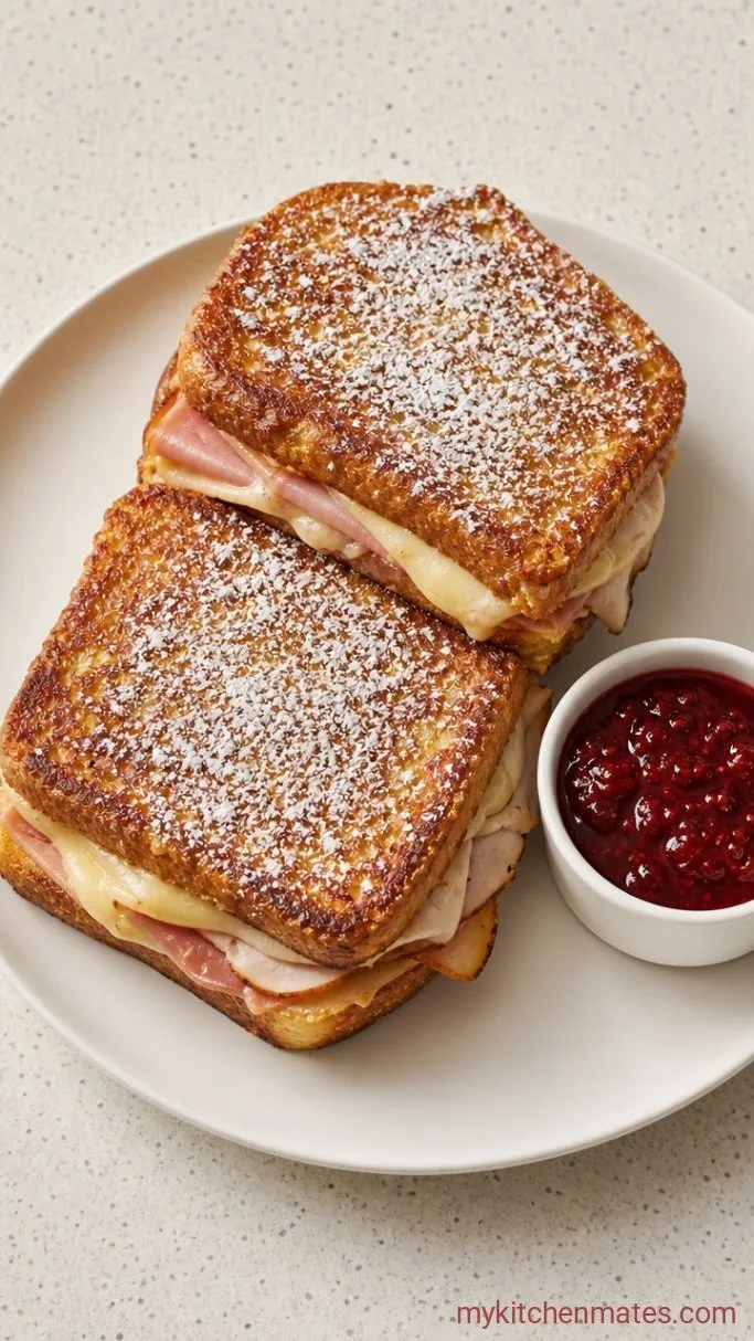 Crispy Monte Cristo Sandwich with Raspberry Jam Step 4: Dust and Serve
