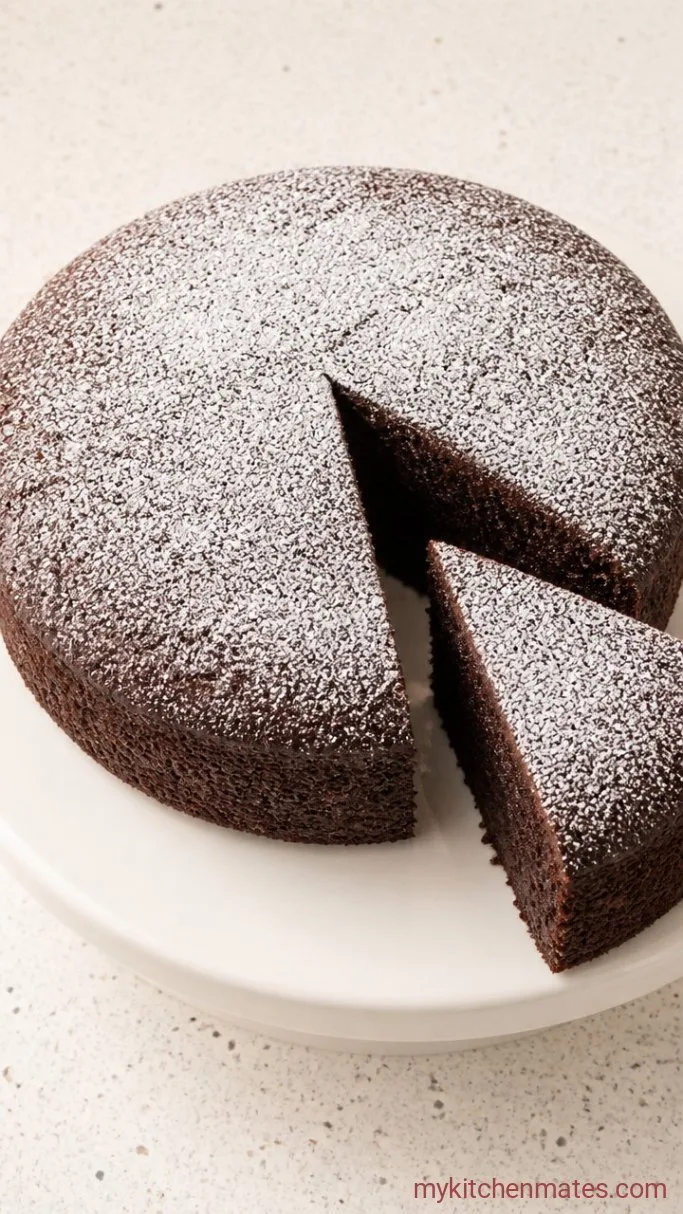Moist Eggless Chocolate Cake (One Bowl) Step 4: Dust and Slice the Cake