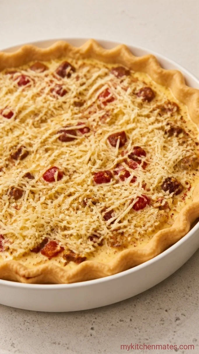 Chorizo and Manchego Quiche with Roasted Peppers Step 4: Fill and Bake the Quiche
