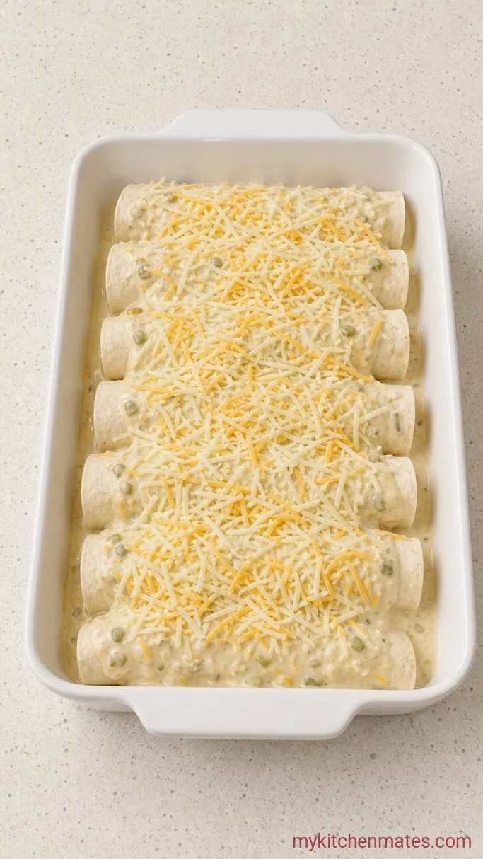 Creamy Low Carb White Chicken Enchiladas (Ready in 45 Minutes) Step 4: Fill and Roll the Enchiladas