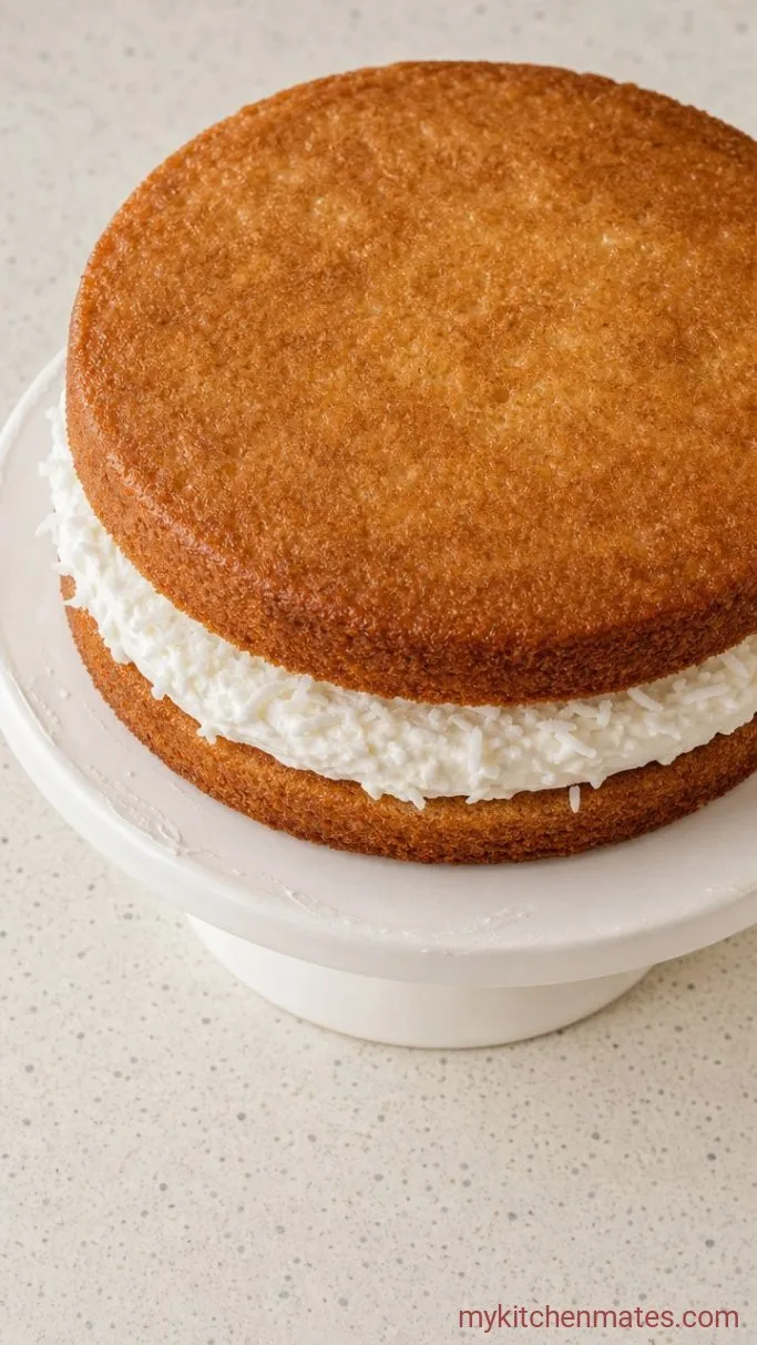 Coconut Birthday Cake Step 4: Fill and Stack the Layers