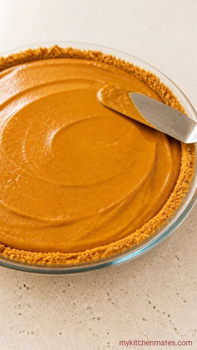 Fluffy No-Bake Marshmallow Pumpkin Pie Step 4: Fill the Crust