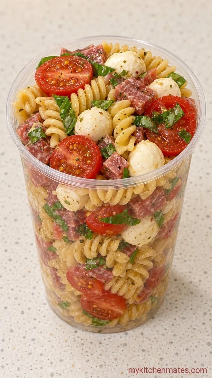 Grab-and-Go Pasta Salad Cups Step 4: Fill the Cups
