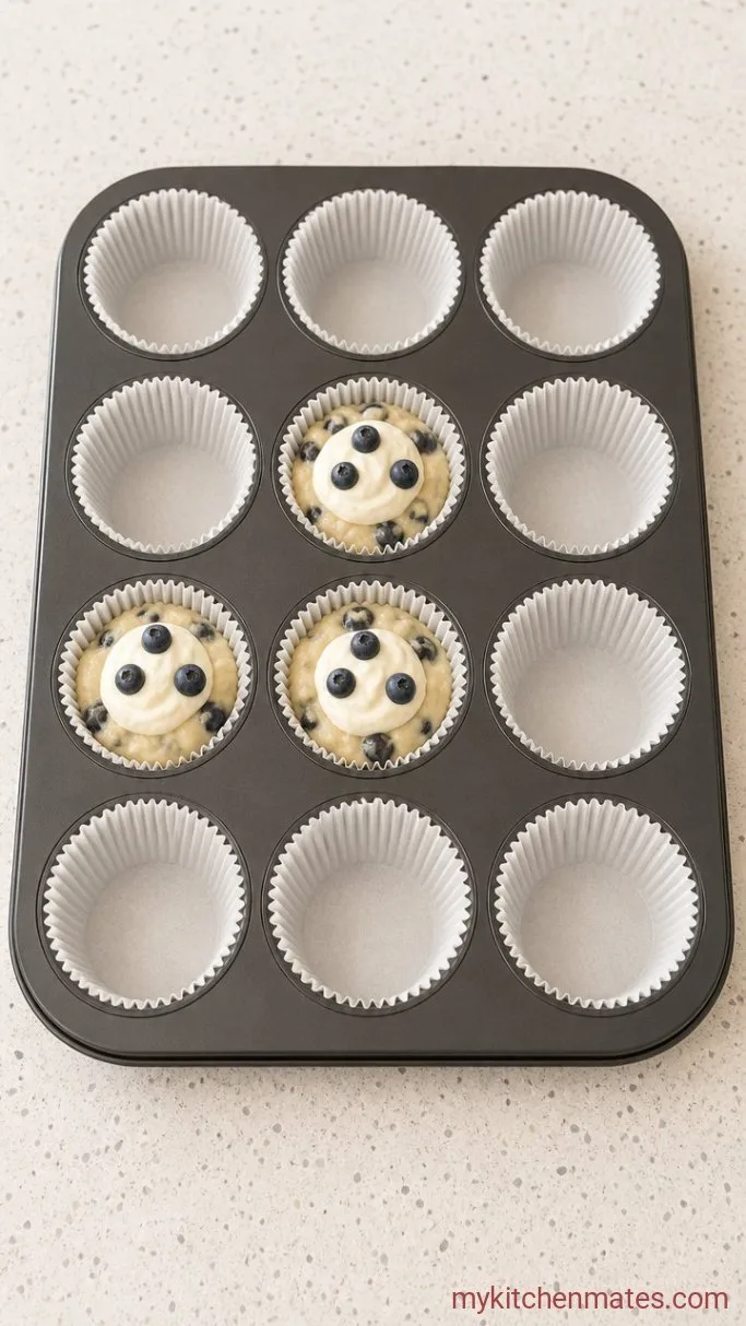 Blueberry Cheesecake Muffins with a Creamy Center Step 4: Fill the Muffin Cups