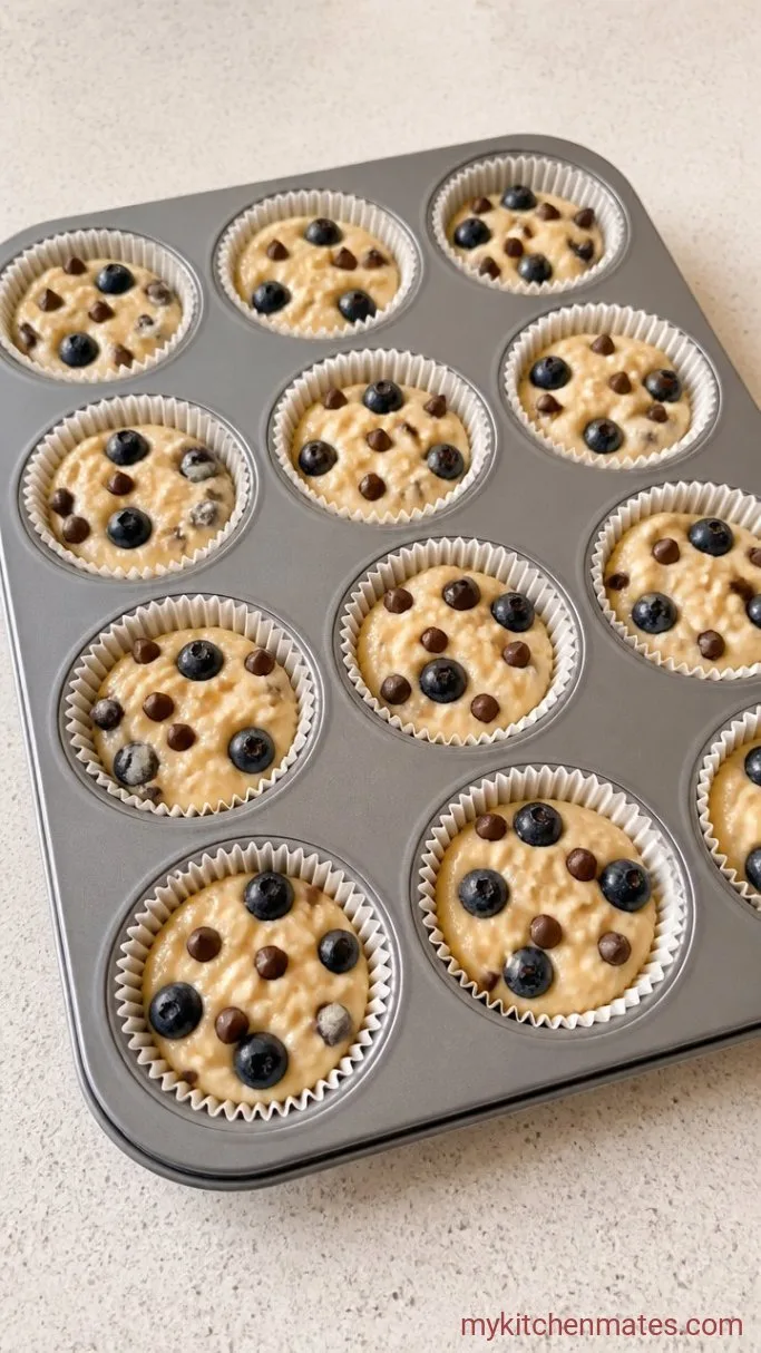 Bakery-Style Blueberry Chocolate Chip Muffins Step 4: Fill the Pan and Bake with the Temperature Trick