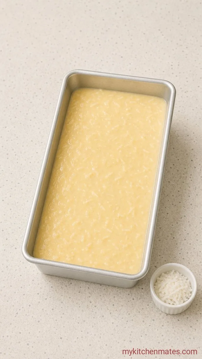 Toasted Coconut Pound Cake Step 4: Fill the Pan and Bake