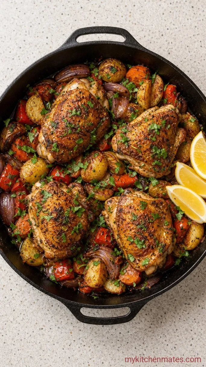 One-Pan Chicken Thigh Dinner with Roasted Vegetables Step 4: Finish and Serve