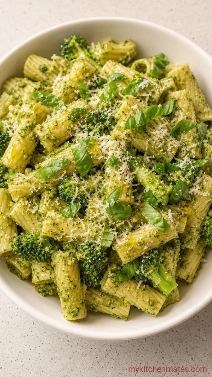 15-Minute Broccoli Pesto Pasta Step 4: Finish with Cheese and a Drizzle