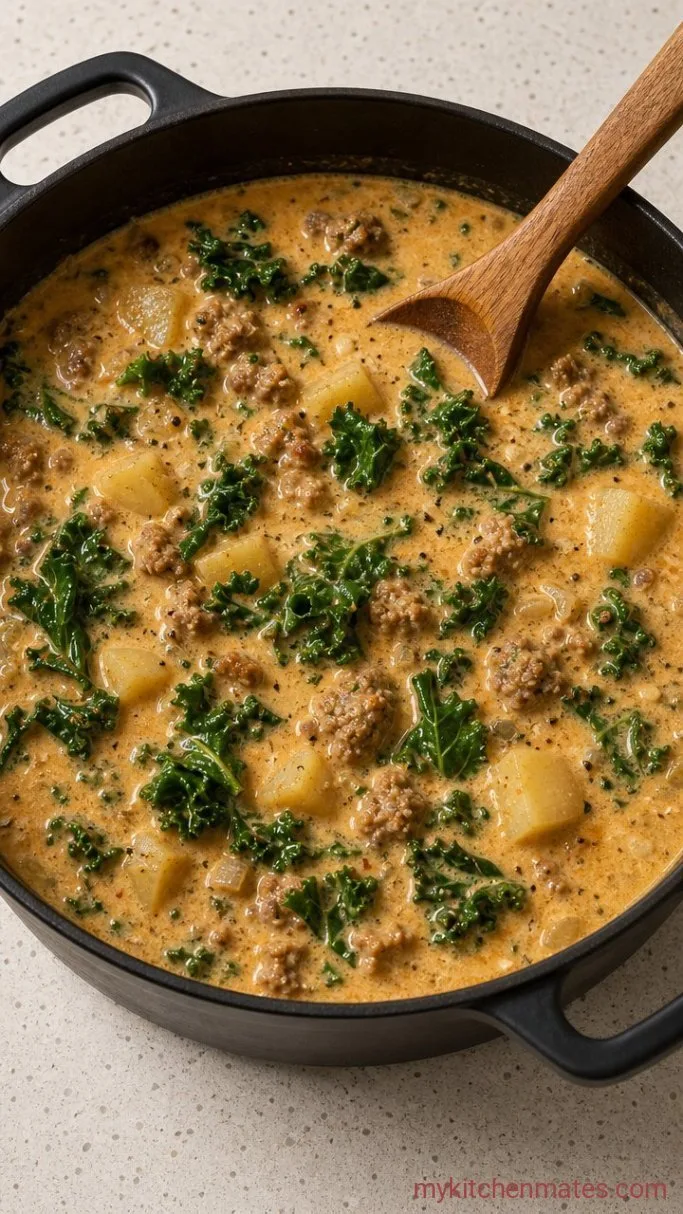 Creamy Italian Sausage Potato Soup in One Pot Step 4: Finish with Cream and Kale