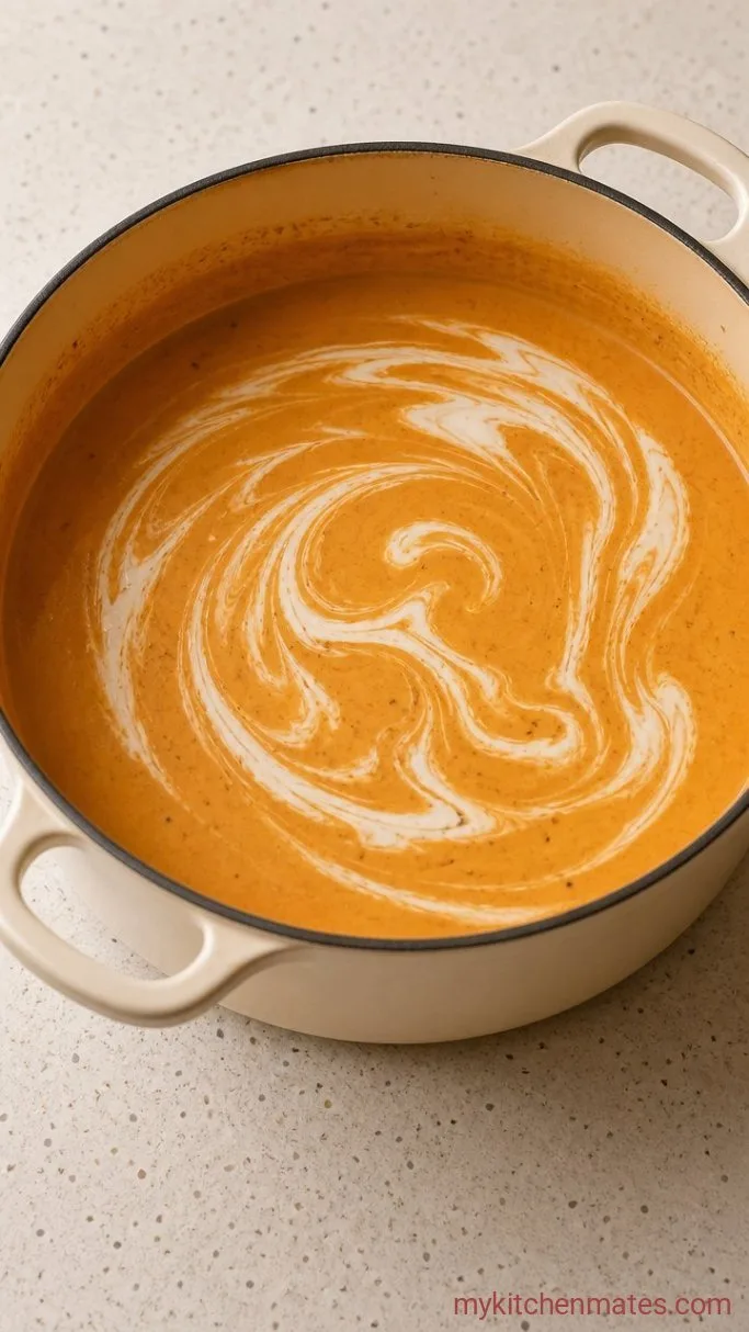 30-Minute Creamy Pumpkin Bisque Soup Step 4: Finish with Cream