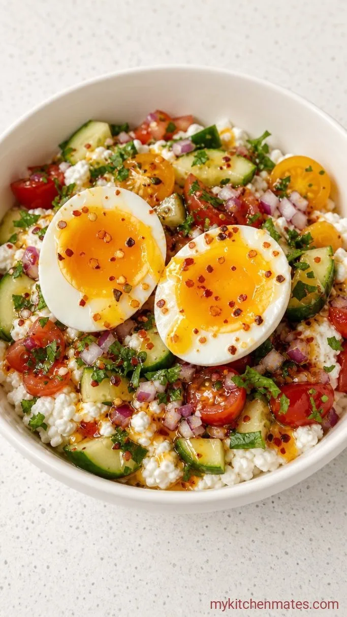 15-Minute Hot Honey Cottage Cheese Bowl Step 4: Finish with Hot Honey and the Jammy Egg