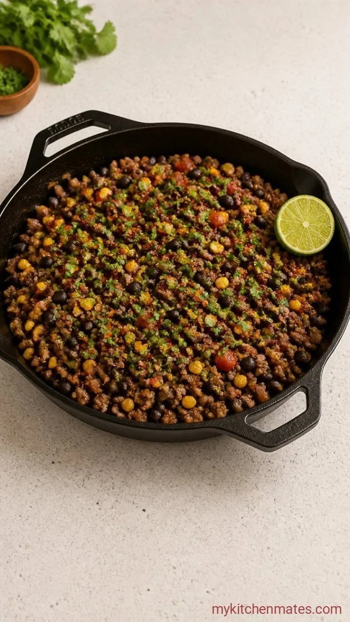 30-Minute Ground Beef Skillet with Black Beans and Corn Step 4: Finish with Lime and Cilantro