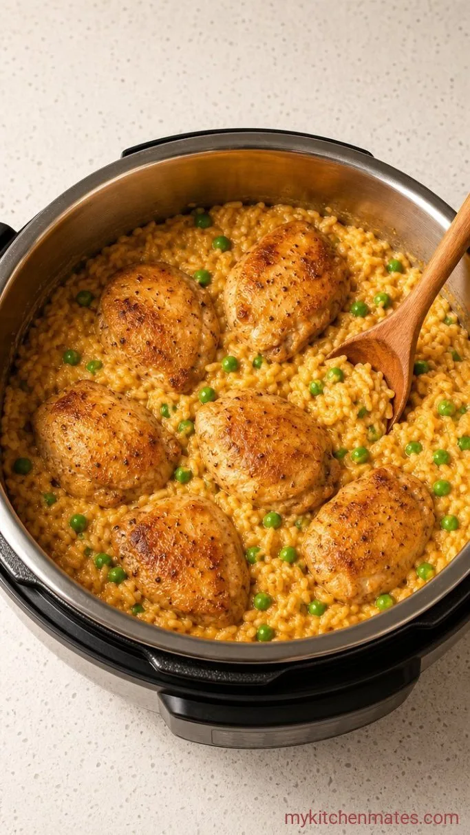 Creamy Instant Pot Chicken and Rice Step 4: Finish with Peas and Cream
