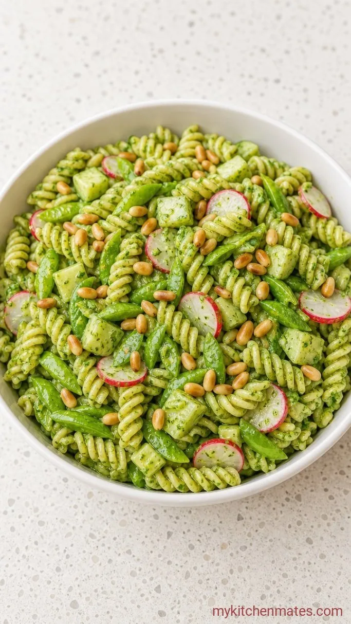 Herb-Loaded Green Goddess Pasta Salad Step 4: Finish with Pine Nuts and Serve