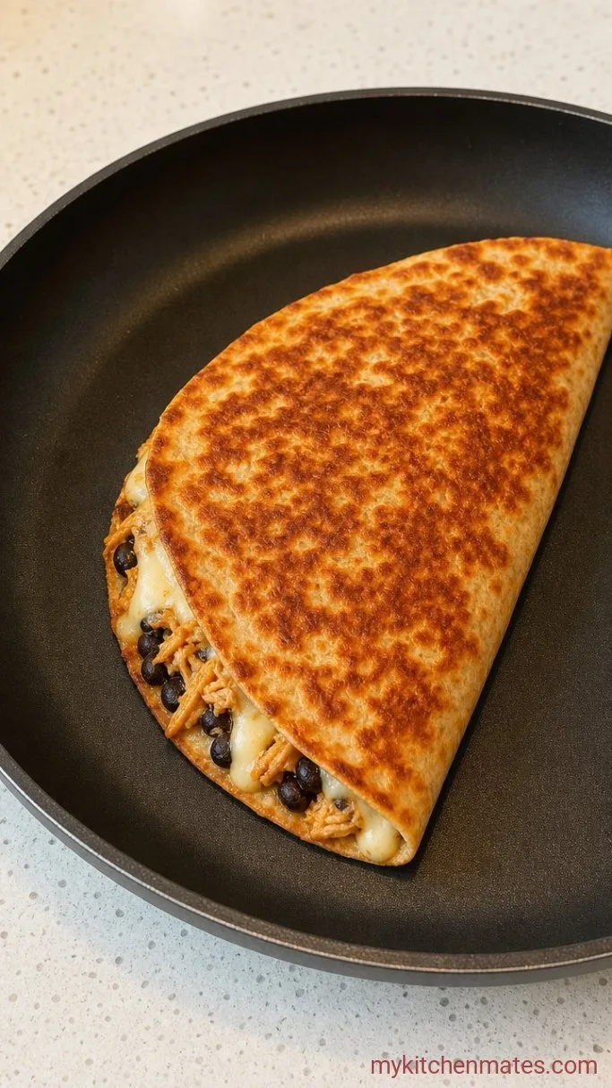 20-Minute High Protein Chicken Quesadilla Step 4: Flip and Crisp