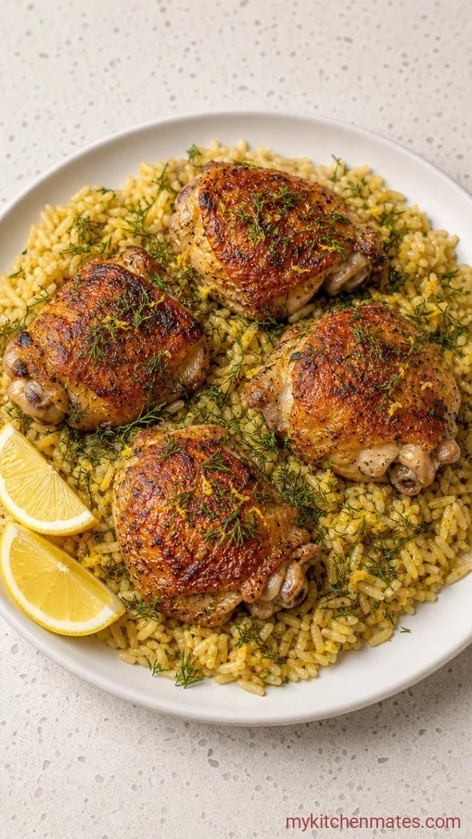 One-Pan Lemon-Herb Chicken Thighs and Rice Step 4: Fluff and Serve With Fresh Herbs