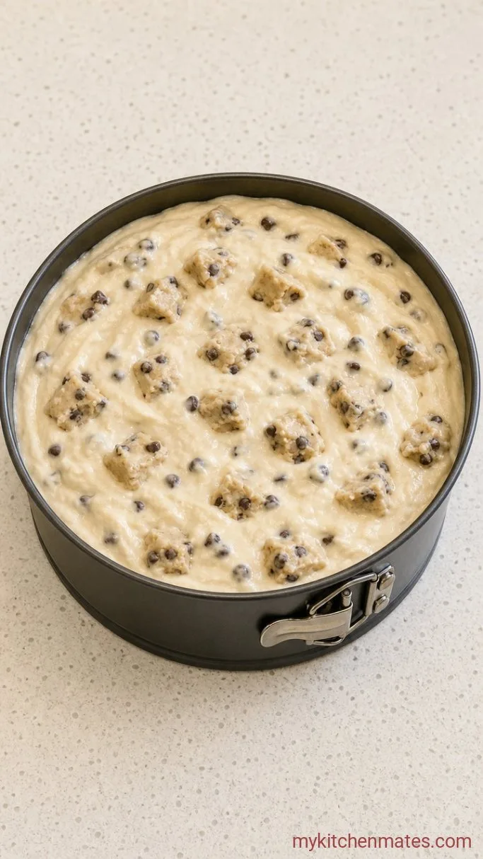 Cookie Dough Cheesecake with Edible Cookie Dough Chunks Step 4: Fold and Fill the Pan