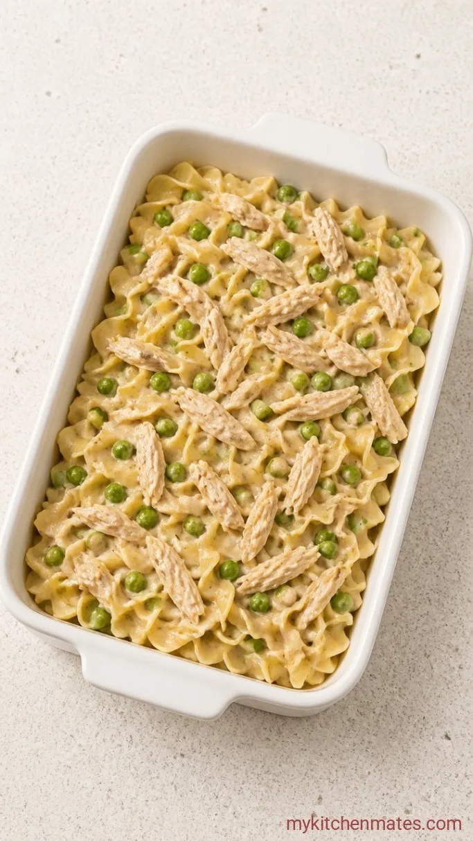 Creamy Turkey Noodle Casserole (No Canned Soup) Step 4: Fold in Noodles, Turkey, and Peas