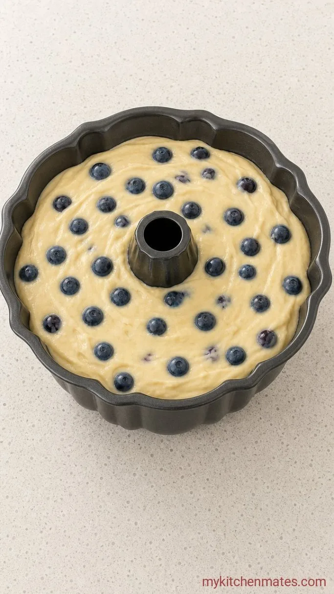 Moist Blueberry Bundt Cake Step 4: Fold in the Blueberries and Fill the Pan