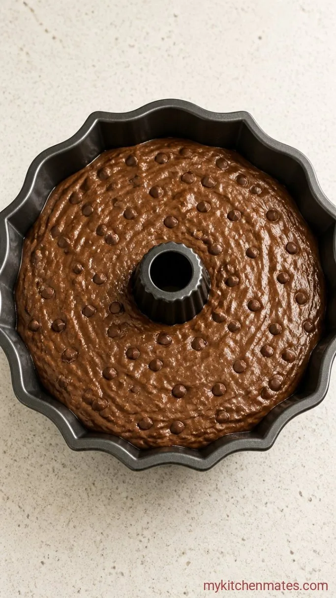 Fudgy Triple Chocolate Bundt Cake Step 4: Fold in the Chocolate Chips and Fill the Pan