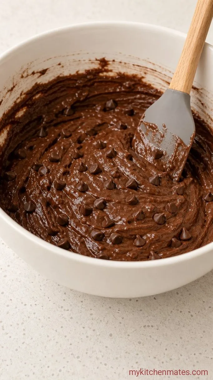 One-Bowl Fudgy Chocolate Brownie Cake Step 4: Fold in the Chocolate Chips