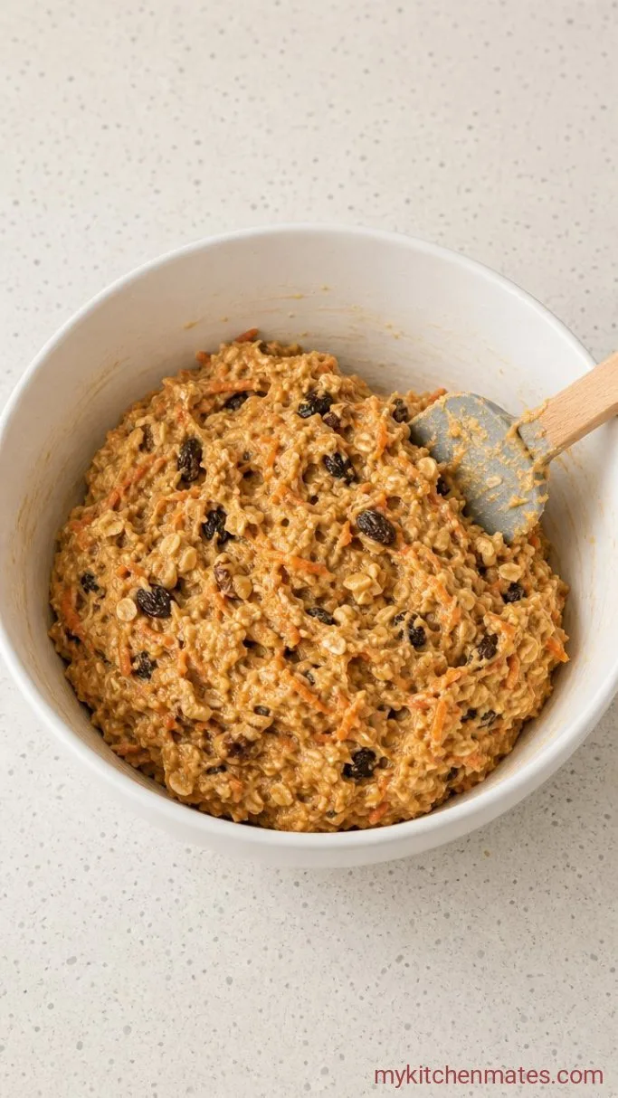 Soft & Chewy Carrot Cake Oatmeal Cookies Step 4: Fold in the dry mix, oats, and carrot