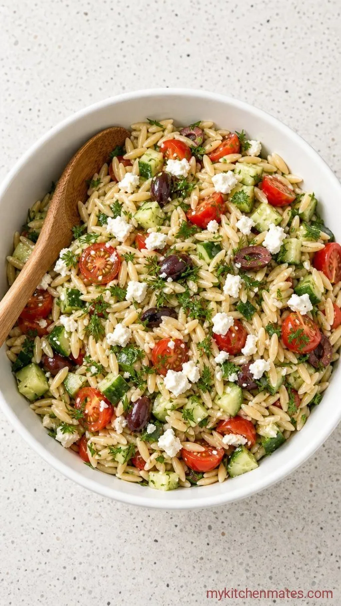 Bright Greek Orzo Salad (Ready in 20 Minutes) Step 4: Fold in the Feta and Herbs