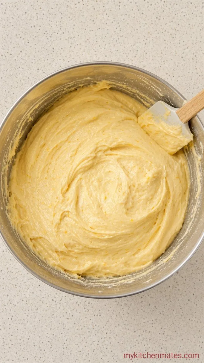 Bright Lemon Pound Cake with Lemon Glaze Step 4: Fold in the Flour and Sour Cream