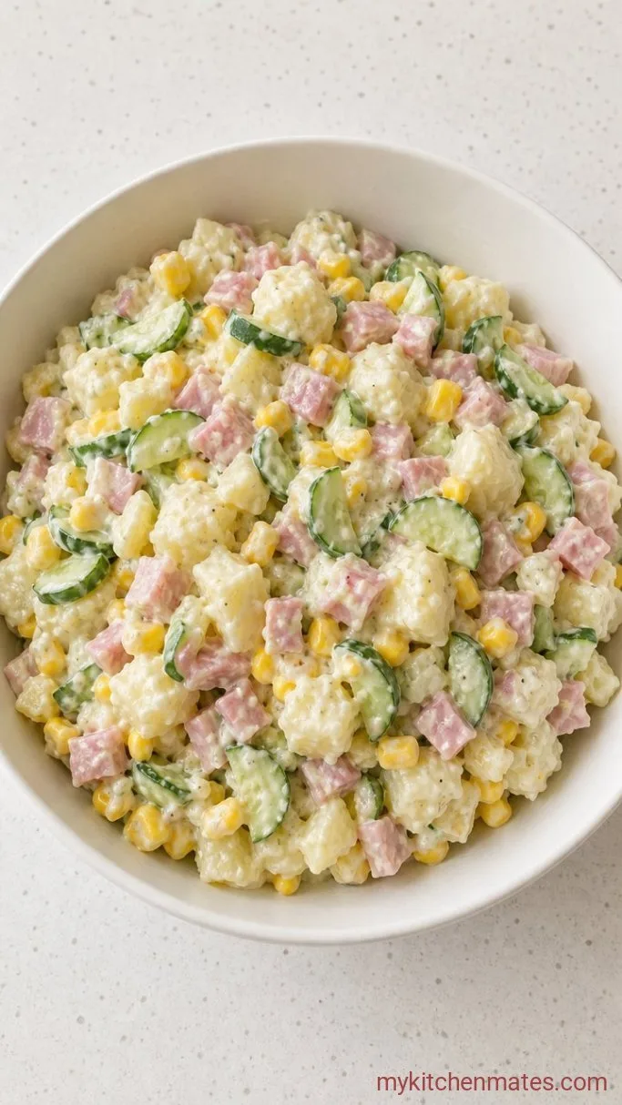 Step 4: Fold in the Ham, Cucumber, and Corn