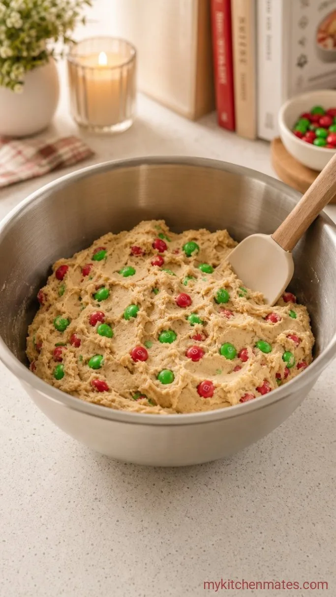 Soft and Chewy Christmas M&M Cookies Step 4: Fold in the M&Ms