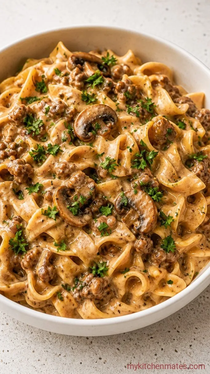 Creamy One-Pot Ground Beef and Noodles Step 4: Fold in the Sour Cream and Serve