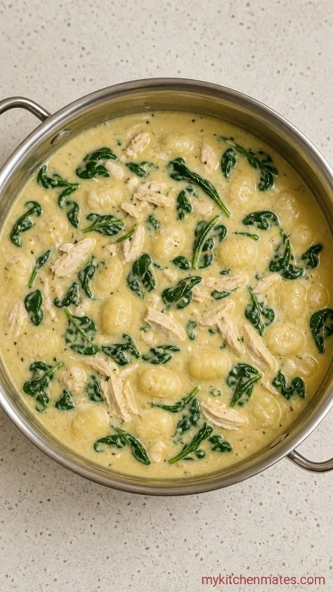 30-Minute Creamy Chicken Gnocchi Soup Step 4: Fold in the Spinach and Cream