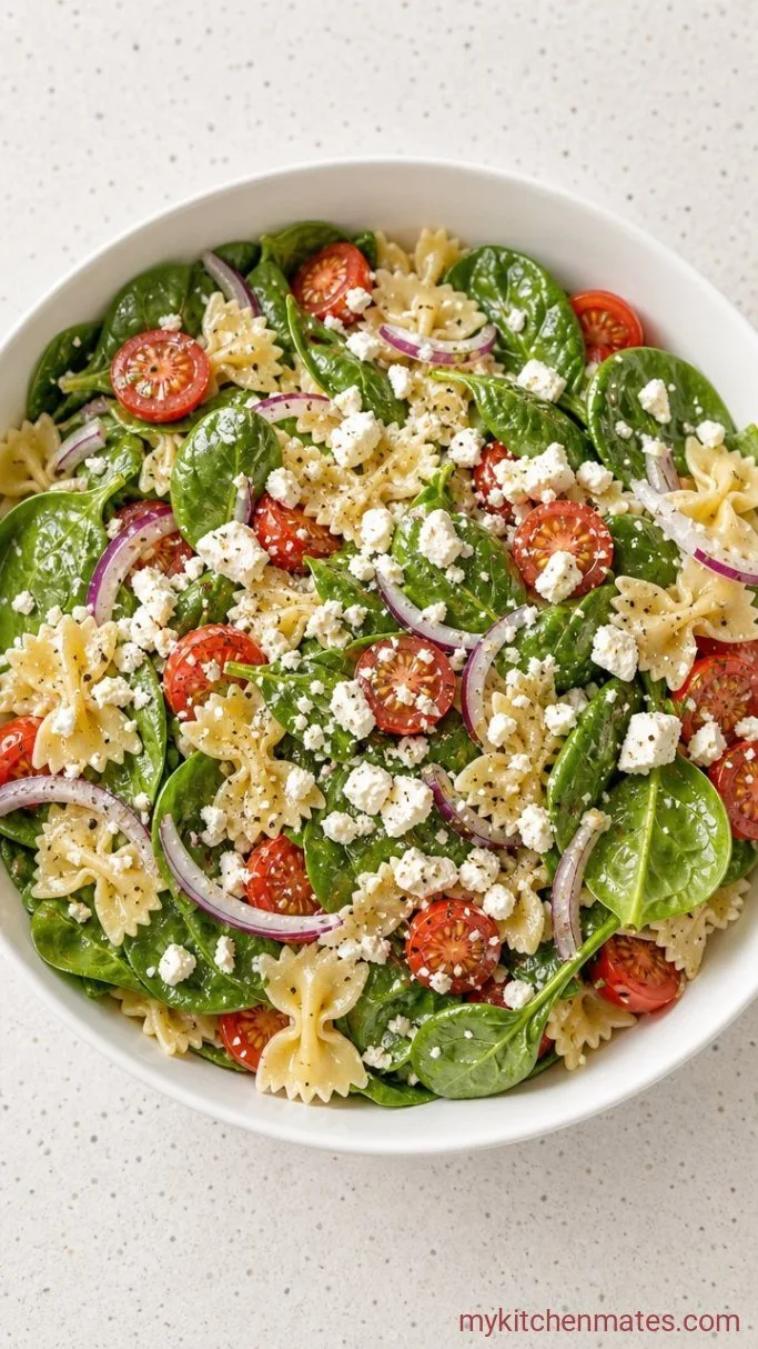 Bright & Easy Spinach Pasta Salad with Cherry Tomatoes and Feta Step 4: Fold in the Spinach and Plate It Up