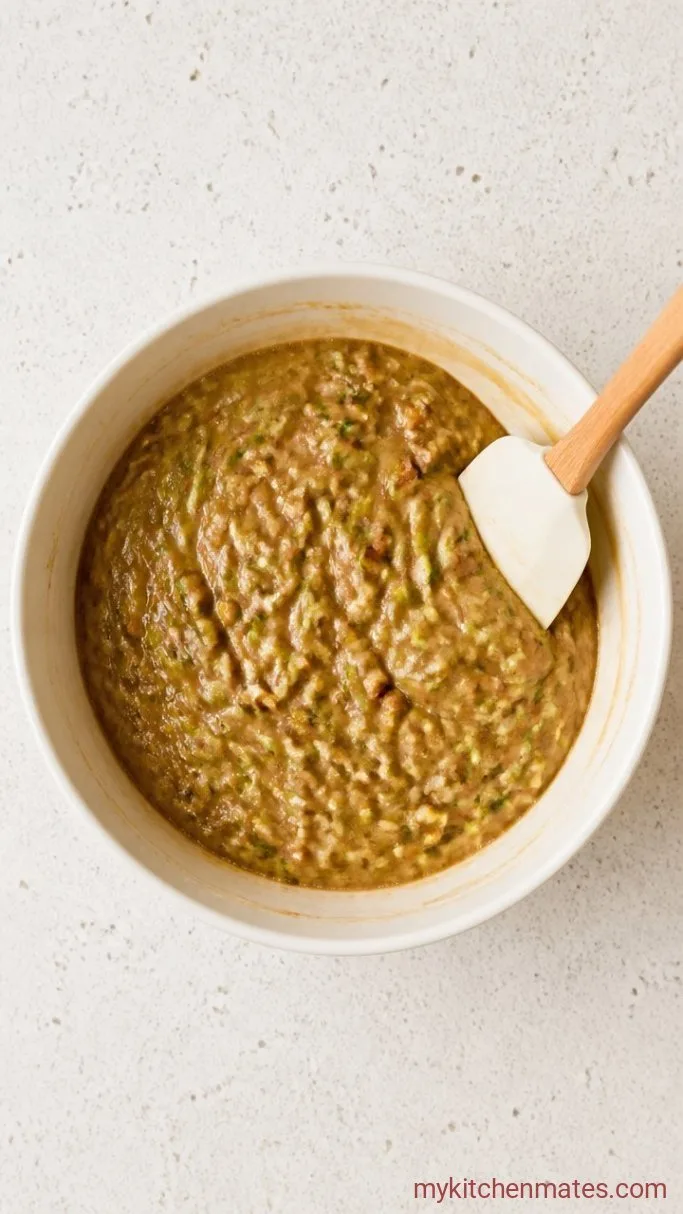 Soft Zucchini Muffin Recipe with Cinnamon and Walnuts Step 4: Fold the Batter Together