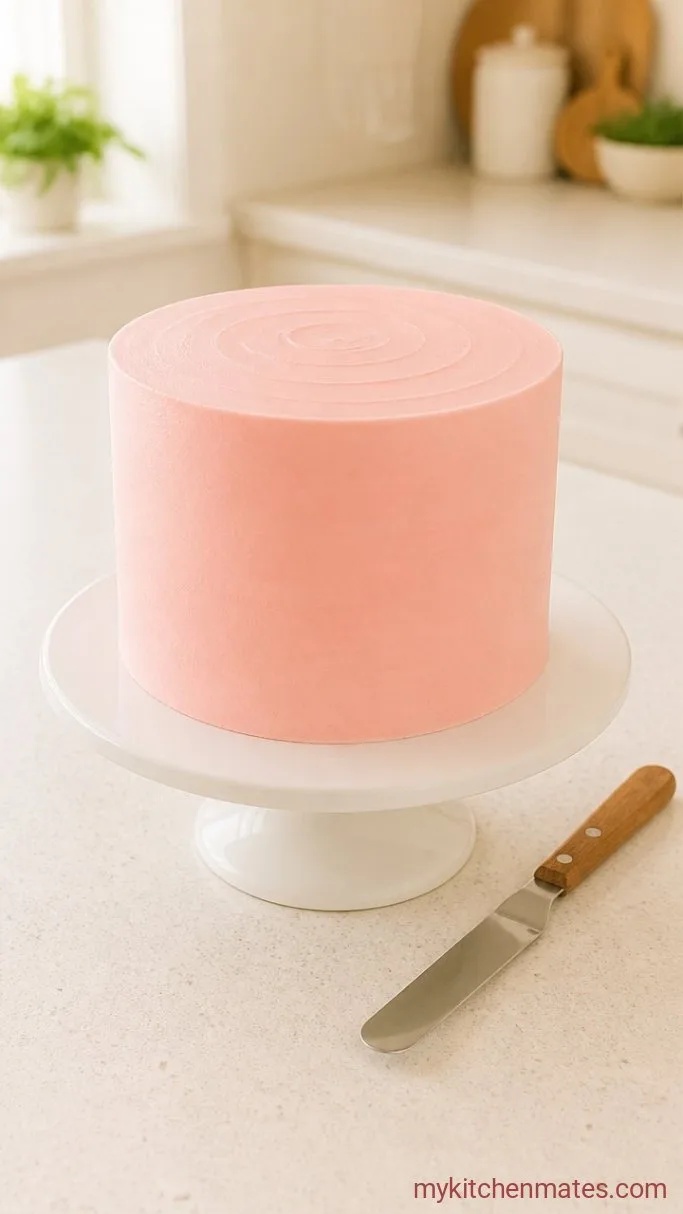 Kuromi Birthday Cake (Simple Frosting, Big Character) Step 4: Frost the Cake