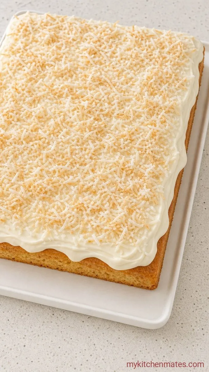 One-Bowl Coconut Sheet Cake with Cream Cheese Frosting Step 4: Frost the Cake