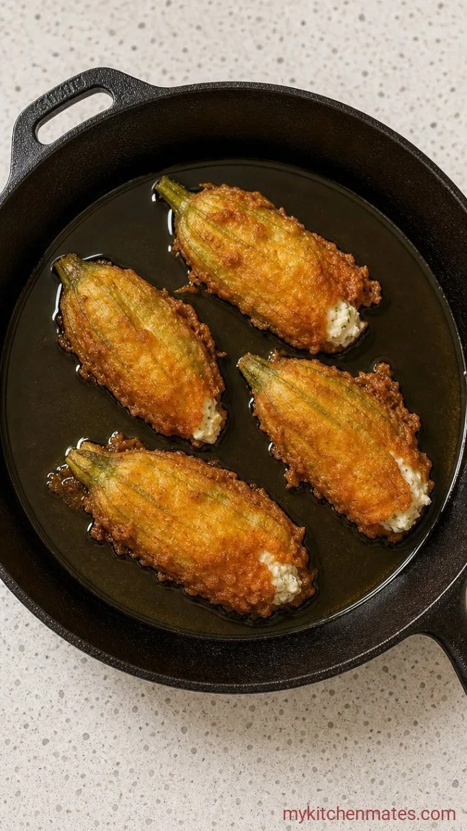 Pan-Fried Stuffed Zucchini Flowers Step 4: Fry the Stuffed Flowers